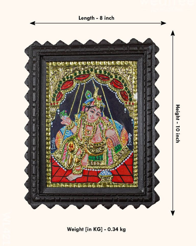 Tanjore Painting - Little Krishna (Chettinad Frame) 8 X 6 Inch Flat [Gold Foil] Wl4219