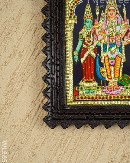 Tanjore Painting (Chettinad Frame) - Murugan-Valli-Deivanai - Flat (Gold Foil) - 8x6 inch - WL5654 - Tanjore Painting