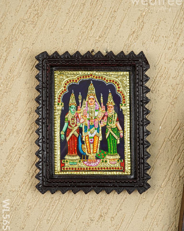 Tanjore Painting (Chettinad Frame) - Murugan-Valli-Deivanai - Flat (Gold Foil) - 8x6 inch - WL5654 - Tanjore Painting