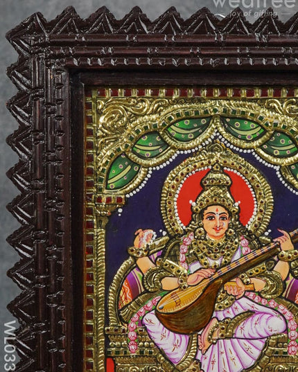 Tanjore Painting Saraswathi (Chettinad Frame):  10X8 Inch - Wl0337 Painting