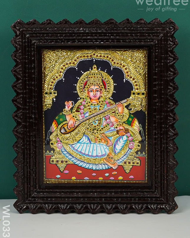 Tanjore Painting Saraswathi - Flat (Gold Foil) 10X8 Inch Wl0337