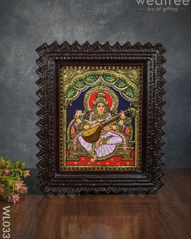 Tanjore Painting Saraswathi (Chettinad Frame):  10X8 Inch - Wl0337 Painting