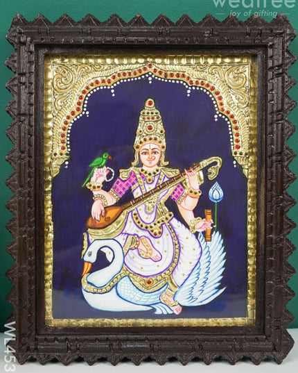 Tanjore Painting - Swan Saraswathi Flat (Gold Foil) 10 X 8 Inch Wl4537