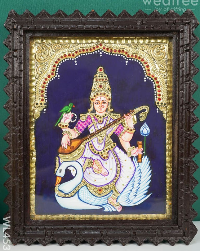 Tanjore Painting - Swan Saraswathi Flat (Gold Foil) 10 X 8 Inch Wl4537