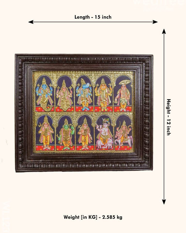 Tanjore Painting Dasavathar - Flat (Gold Foil) 15X12 Inch Wl1231