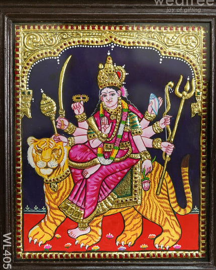Tanjore Painting - Durga - Flat (Gold Foil) - 12x10 inch - WL4057 Tanjore Painting