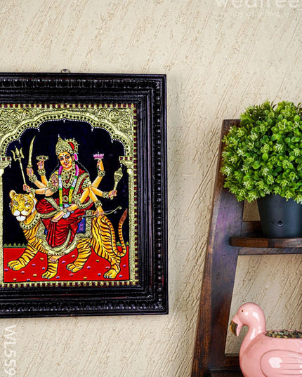 Tanjore Painting - Durga - Flat (Gold Foil) - 15x12 inch - WL5590 - Tanjore Painting