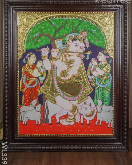 Tanjore Painting - Semi Embossed Flute Krishna 30 X 24 Inch Wl3392 Painting