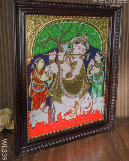 Tanjore Painting - Semi Embossed Flute Krishna 30 X 24 Inch Wl3392 Painting
