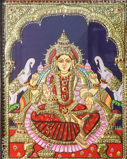 Tanjore Painting - Gajalakshmi - Flat (Gold Foil) - 15x12 inch - WL2452 - Tanjore Painting