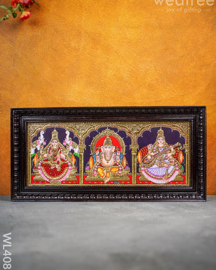 Tanjore Painting - Gajalakshmi-Ganesha-Saraswathi 24 X 10 Inch Flat [Gold Foil] Wl4083