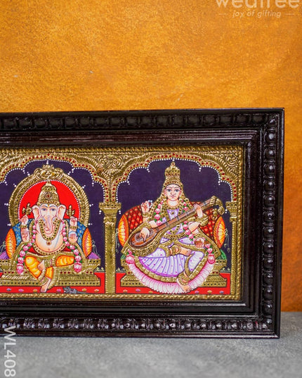 Tanjore Painting - Gajalakshmi-Ganesha-Saraswathi 24 X 10 Inch Flat [Gold Foil] Wl4083