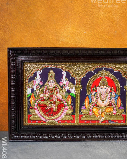 Tanjore Painting - Gajalakshmi-Ganesha-Saraswathi 24 X 10 Inch Flat [Gold Foil] Wl4083