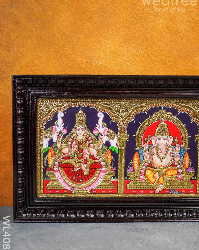 Tanjore Painting - Gajalakshmi-Ganesha-Saraswathi 24 X 10 Inch Flat [Gold Foil] Wl4083