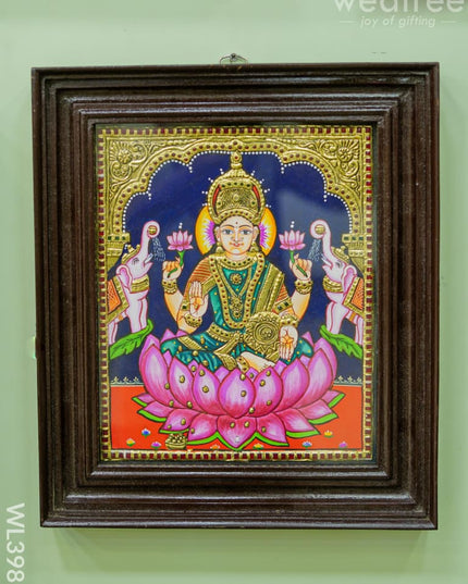 Tanjore Painting - Thamarai Galajalskhmi 12 X 10 Inch Flat [Gold Foil] Wl3981