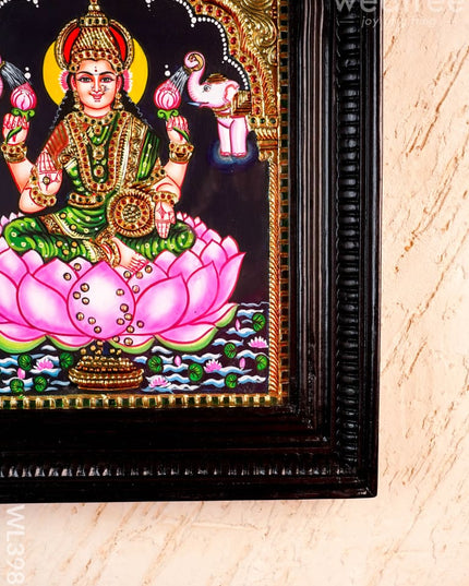 Tanjore Painting - Gajalakshmi on Lotus - Flat (Gold Foil) - 12x10inch - WL3981 - Tanjore Painting