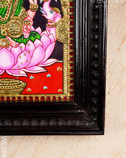 Tanjore Painting - Gajalakshmi on Lotus - Flat (Gold Foil) - 12x10inch - WL3981 - Tanjore Painting