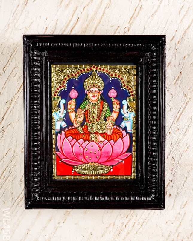 Tanjore Painting - Gajalakshmi on Lotus - Flat (Gold Foil) - 8x6 inch - WL4587 - Tanjore Painting