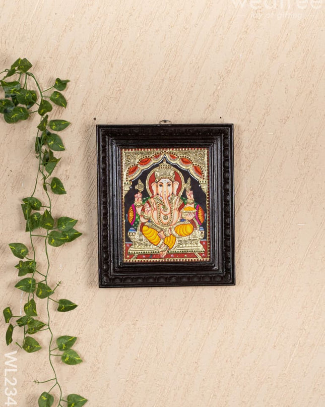 Tanjore Painting - Ganesha - Flat (Gold Foil) - 10x8 inch - WL2343 - Tanjore Painting