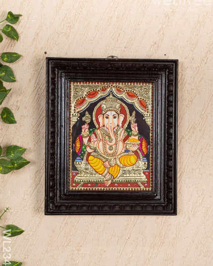 Tanjore Painting - Ganesha - Flat (Gold Foil) - 10x8 inch - WL2343 - Tanjore Painting