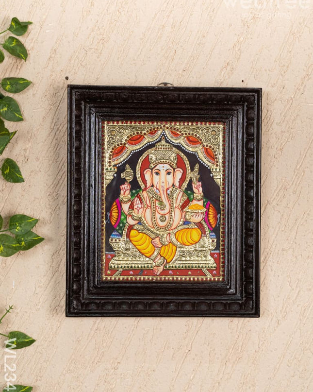 Tanjore Painting - Ganesha - Flat (Gold Foil) - 10x8 inch - WL2343 - Tanjore Painting