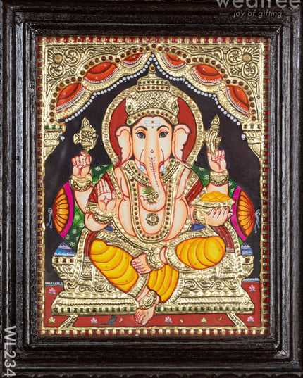 Tanjore Painting - Ganesha - Flat (Gold Foil) - 10x8 inch - WL2343 - Tanjore Painting