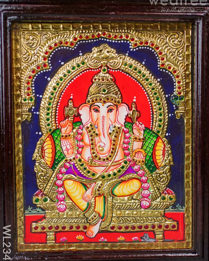 Tanjore Painting - Ganesha 10X8 Flat (Gold Foil) Wl2343