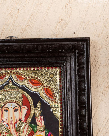 Tanjore Painting - Ganesha - Flat (Gold Foil) - 10x8 inch - WL2343 - Tanjore Painting