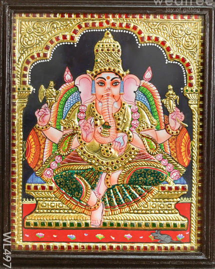 Tanjore Painting - Ganesha - Flat - 12*10 inch - WL4974 Tanjore Painting