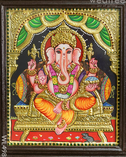 Tanjore Painting - Ganesha - Flat - 12*10 inch - WL4980 Tanjore Painting
