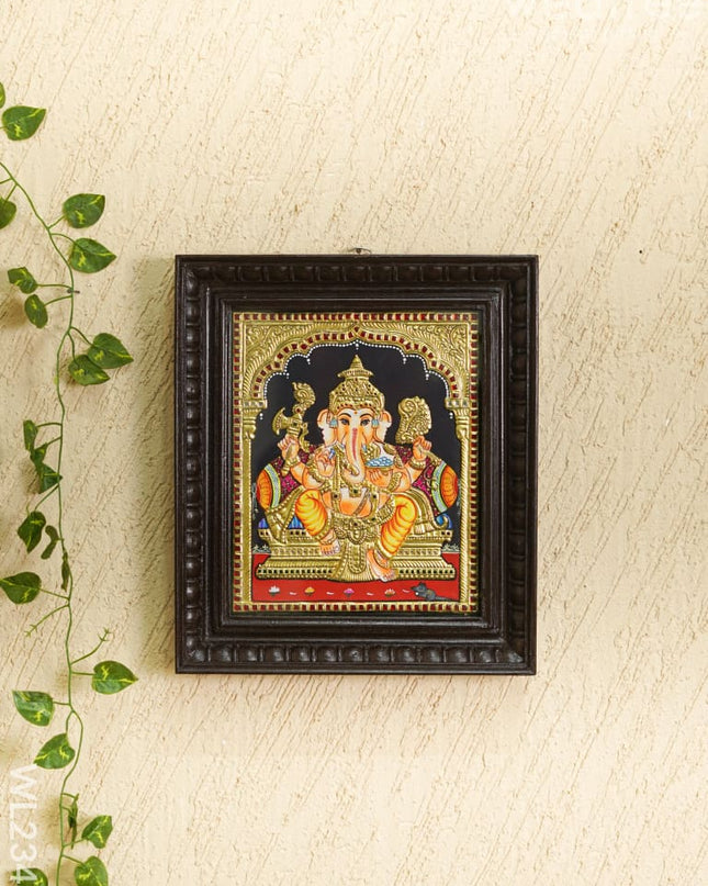 Tanjore Painting - Ganesha - Flat (Gold Foil) - 12x10inch - WL2346 Tanjore Painting