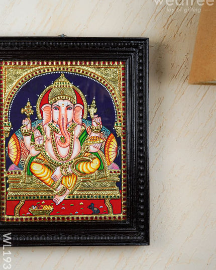 Tanjore Painting Ganesha - Flat (Gold Foil) - 15x12 inch - WL1938 - Tanjore Painting