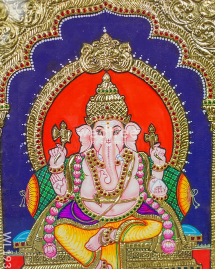 Tanjore Painting Ganesha - Flat (Gold Foil) 15X12 Wl1938
