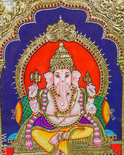 Tanjore Painting Ganesha - Flat (Gold Foil) 15X12 Wl1938