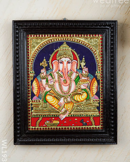 Tanjore Painting Ganesha - Flat (Gold Foil) - 15x12 inch - WL1938 - Tanjore Painting
