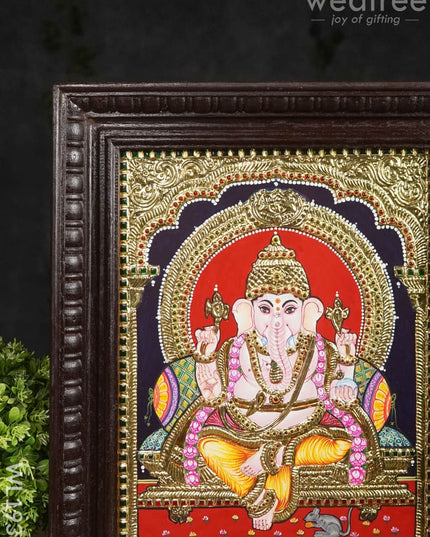 Tanjore Painting Ganesha - Flat (Gold Foil) - 15x12 inch - WL1938 - Tanjore Painting