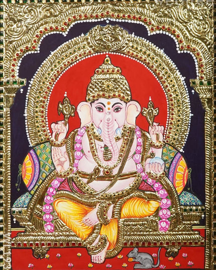 Tanjore Painting Ganesha - Flat (Gold Foil) 15X12 Wl1938