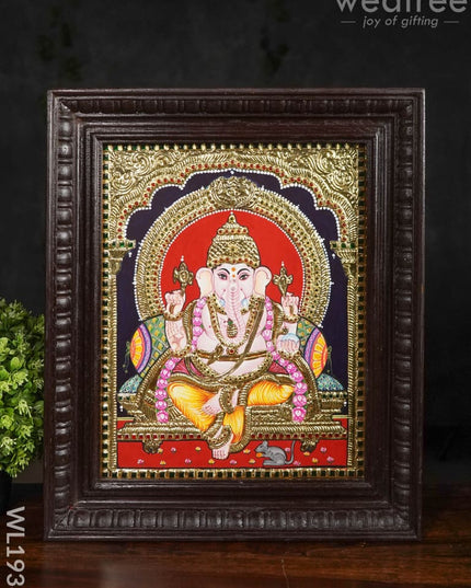 Tanjore Painting Ganesha - Flat (Gold Foil) 15X12 Wl1938