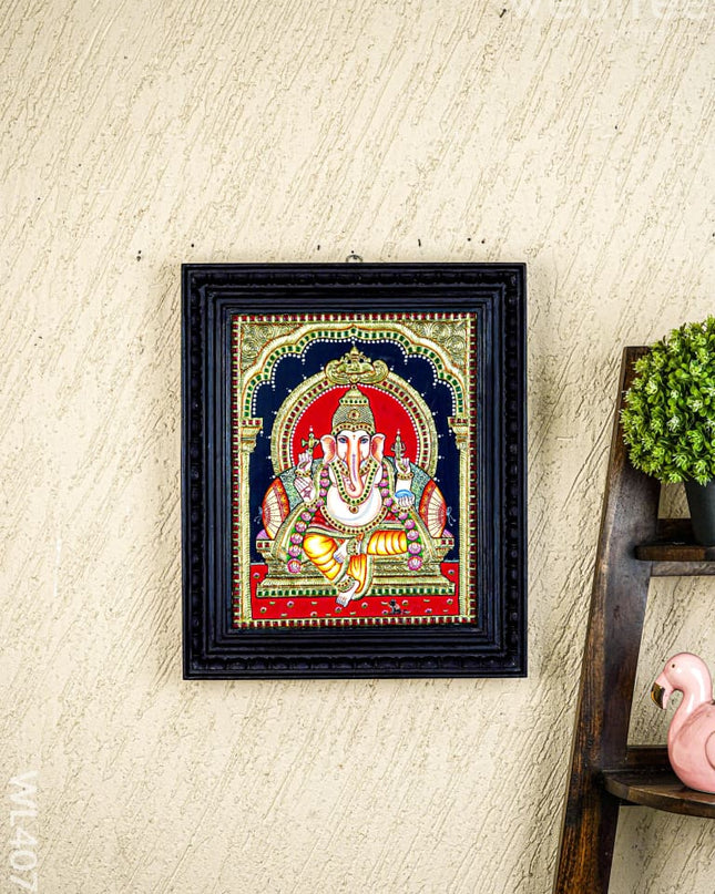 Tanjore Painting - Ganesha - Flat (Gold Foil) - 15x12 inch - WL4079 - Tanjore Painting