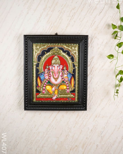 Tanjore Painting - Ganesha - Flat (Gold Foil) - 15x12 inch - WL4079 - Tanjore Painting