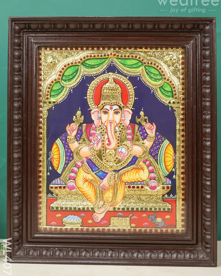 Tanjore Painting - Ganesha 15 X 12 Inch Flat [Gold Foil] Wl4079