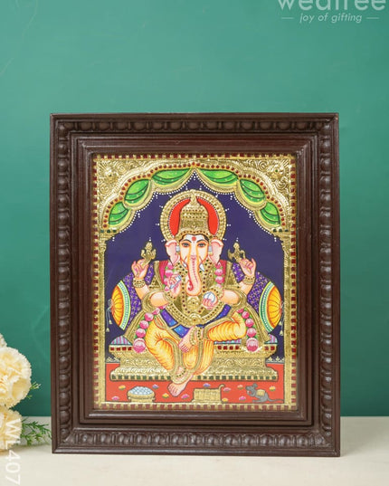 Tanjore Painting - Ganesha 15 X 12 Inch Flat [Gold Foil] Wl4079