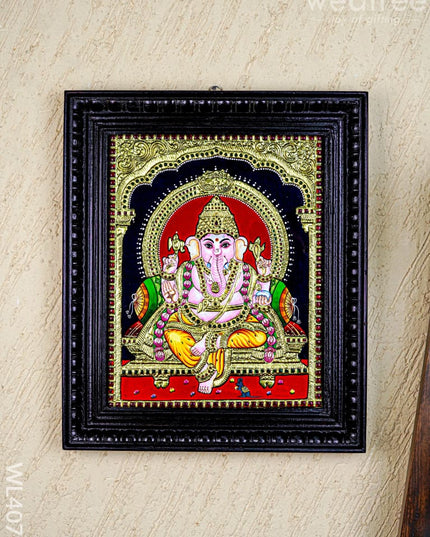 Tanjore Painting - Ganesha - Flat (Gold Foil) - 15x12 inch - WL4079 - Tanjore Painting