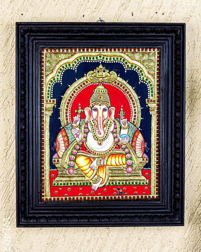 Tanjore Painting - Ganesha - Flat (Gold Foil) - 15x12 inch - WL4079 - Tanjore Painting