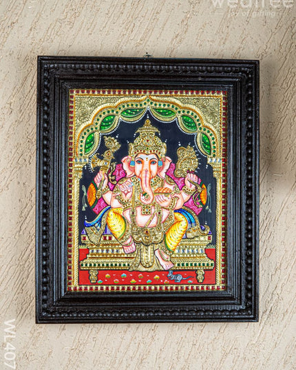 Tanjore Painting - Ganesha - Flat (Gold Foil) - 15x12 inch - WL4079 - Tanjore Painting
