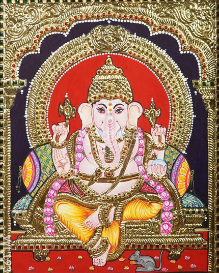 Tanjore Painting Ganesha - Flat (Gold Foil) 15X12 Wl1938