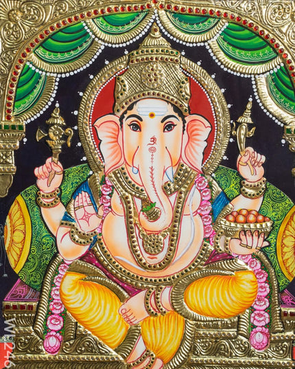 Tanjore Painting - Ganesha - Flat (Gold Foil) - 18x14 inch - WL2465 - Tanjore Painting