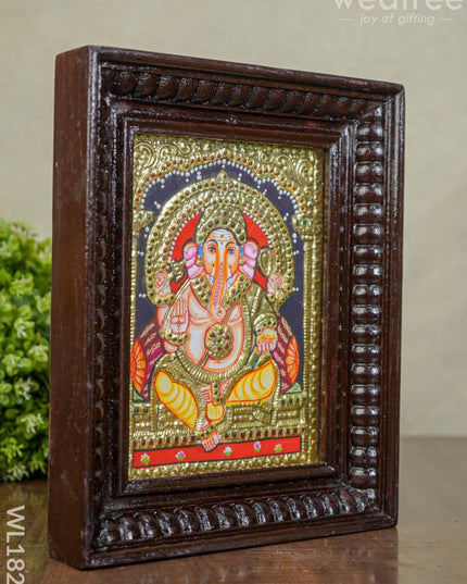 Tanjore Painting - Ganesha - Flat (Gold Foil) - 8x6 inch - WL1821 - Tanjore Painting
