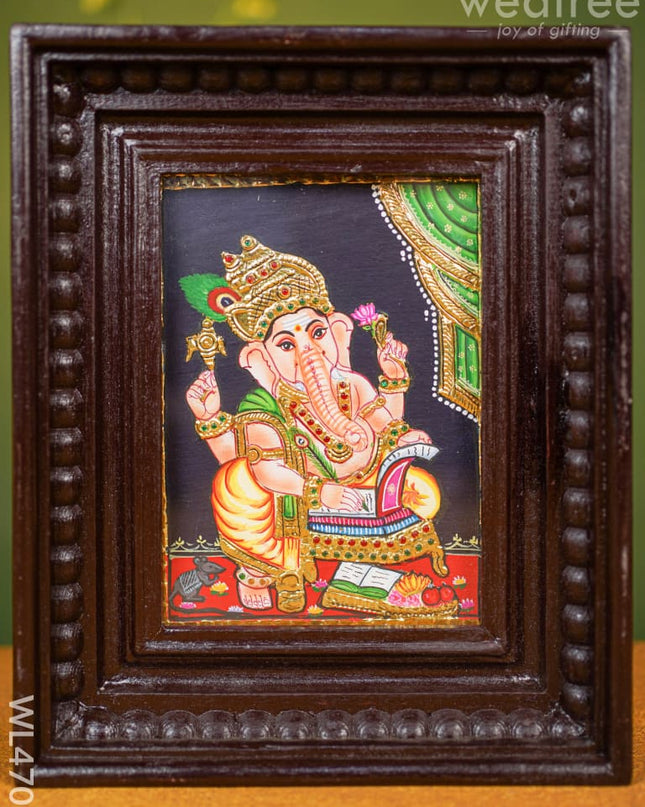 Tanjore Painting - Ganesha Flat (Gold Foil) 8 X 6 Inch- Wl4705