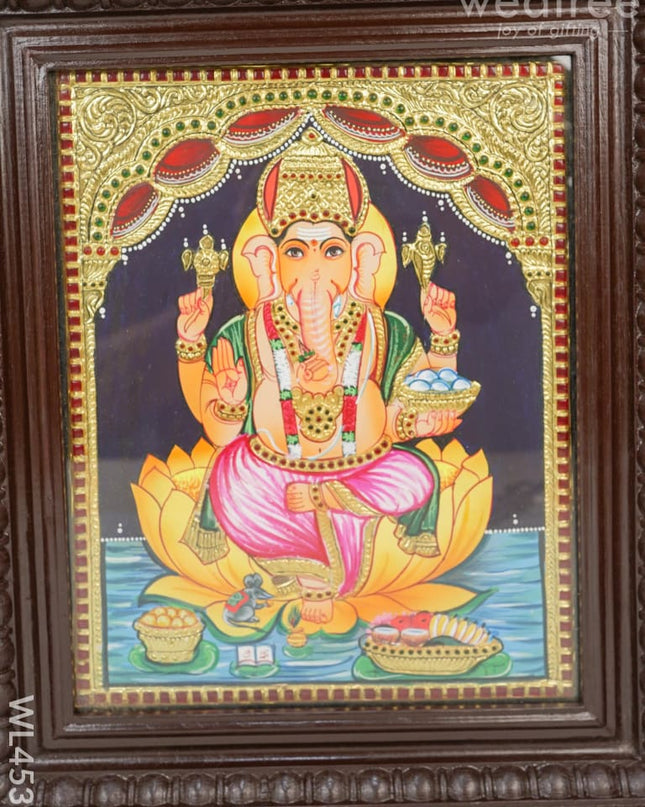 Tanjore Painting - Ganesha Flat (Gold Foil) 15 X 12 Inch Wl4539
